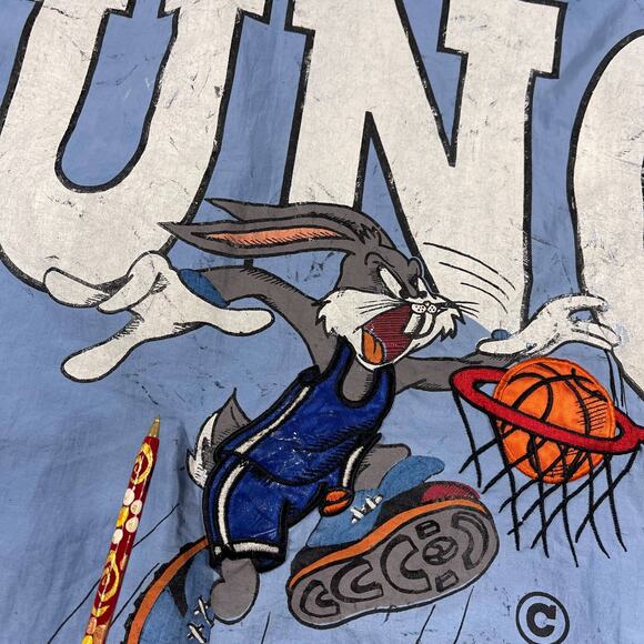 Vintage UNC Tar Heels Bugs Bunny Looney Tunes Jacket Blue 100% Nylon 90s Size L - Picture 16 of 16